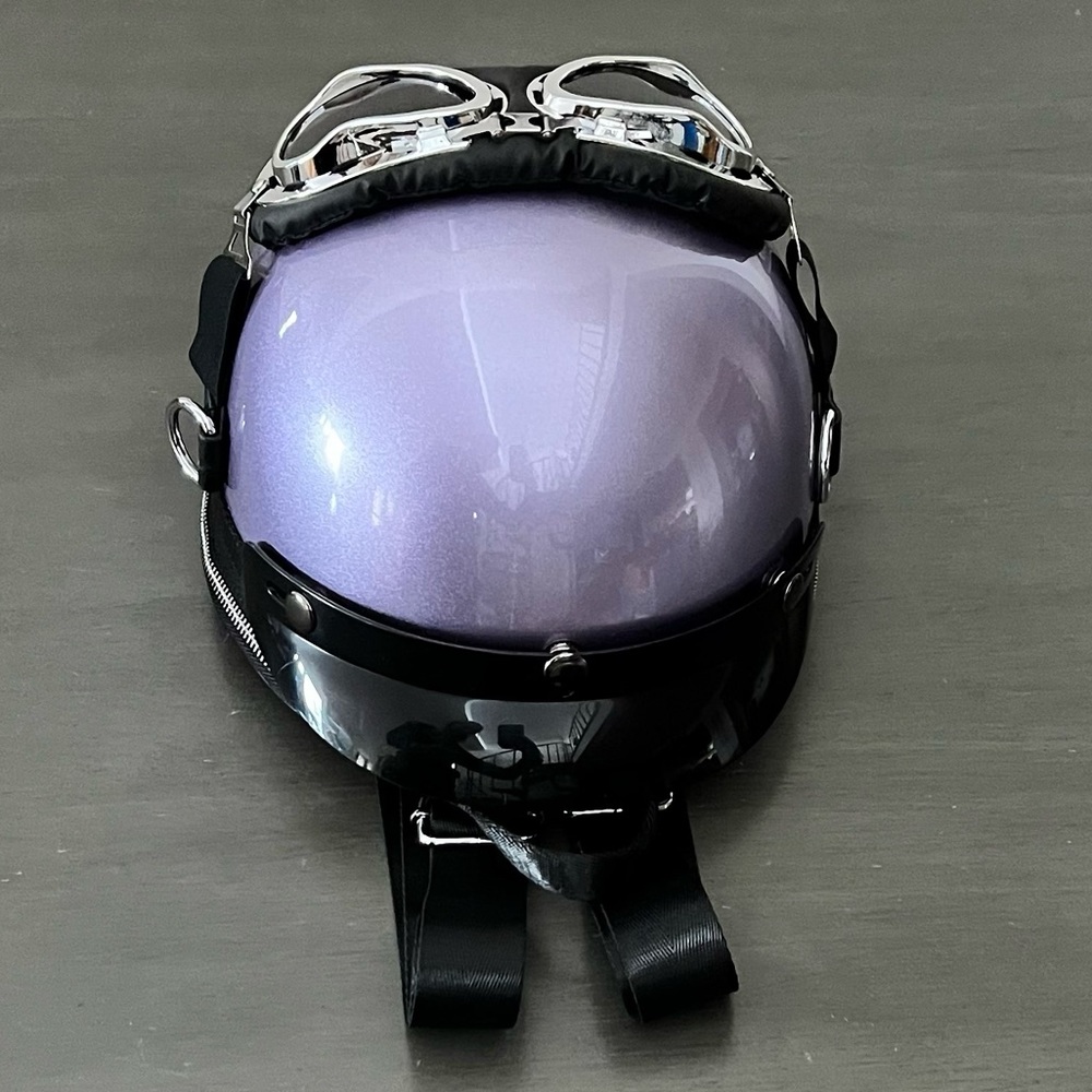 Purple Lavender Metallic Motorcycle Helmet Backpack Crossbody Shoulder Bag Purse - Picture 9 of 13